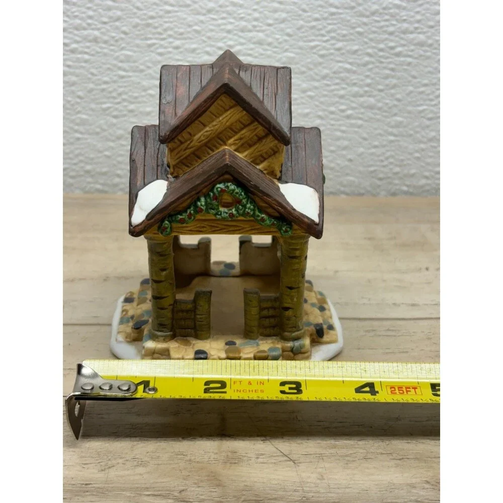 Christmas Village White Tree Bark Gazebo Porcelain Figurine